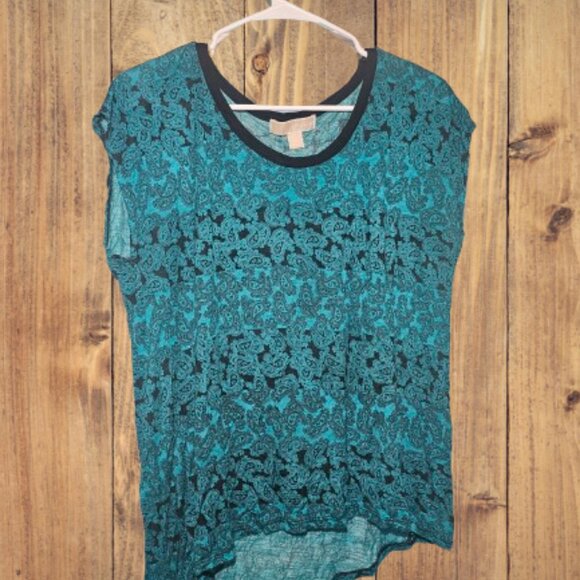 Michael Kors Paisley T Shirt ❣️ Women's‎ Large Top Teal Blue Green ❣️ 100% Modal - Picture 1 of 3